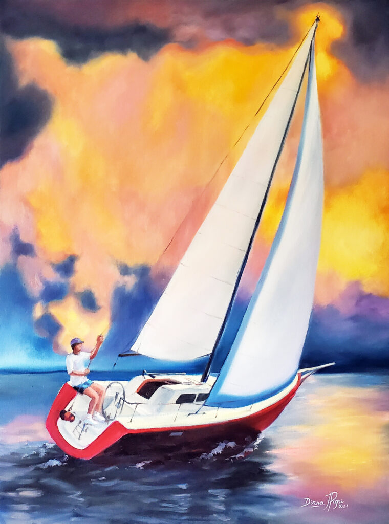 Sailing Boat Painting = Seascape Original Art