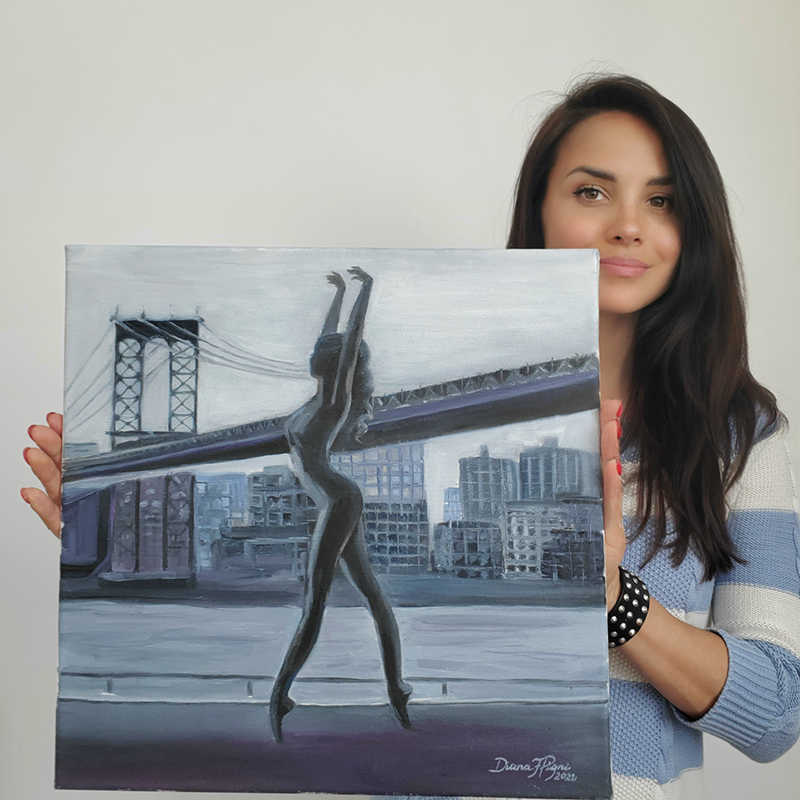 NYC Skyline Ballerina Painting