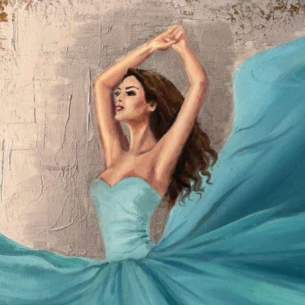 Ballerina Canvas Painting - Turquoise Dress Art
