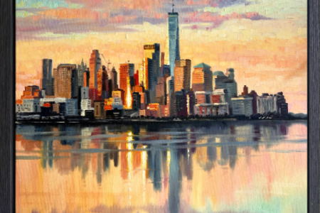 New York Skyline Framed Impasto Painting