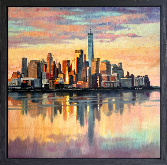 New York Skyline Framed Impasto Painting