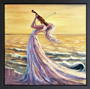 Violinist Painting Seascape Original Oil Painting Framed