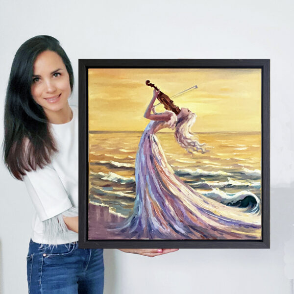 Violinist Painting Seascape Original Oil Painting Framed