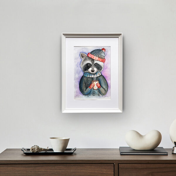Original Watercolor Raccoon Painting