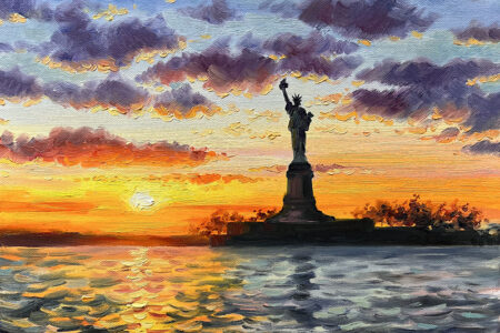 New York Skyline Statue of Liberty Painting