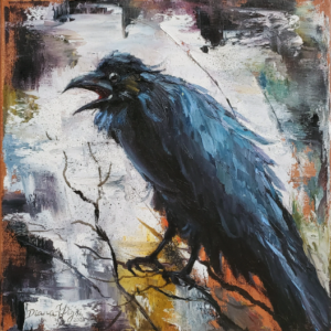 Raven Oil Impasto Painting