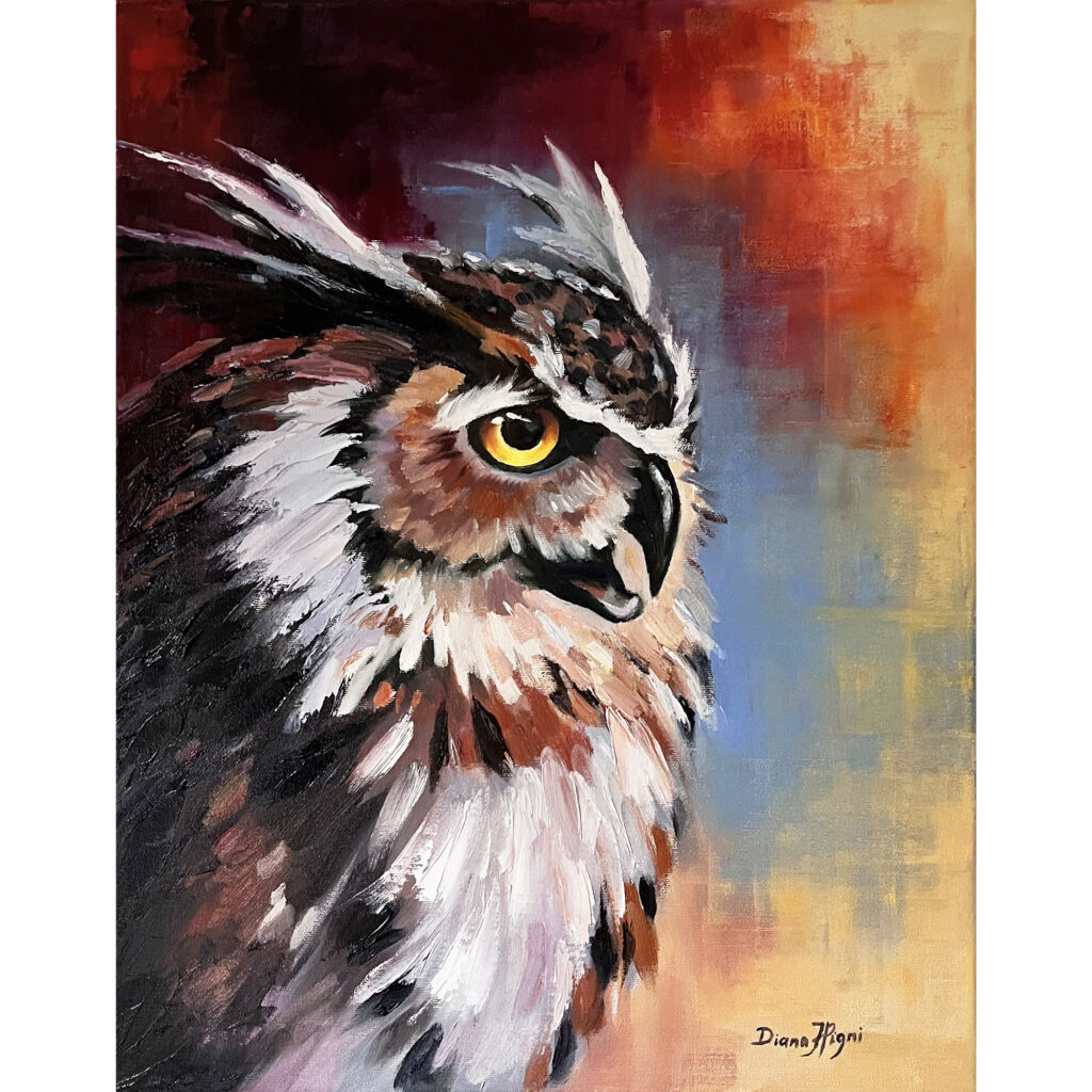 Owl Portrait Impasto Painting
