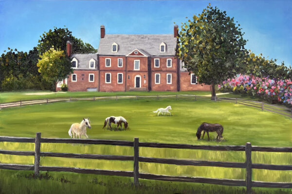House Landscape with Horses Custom painting