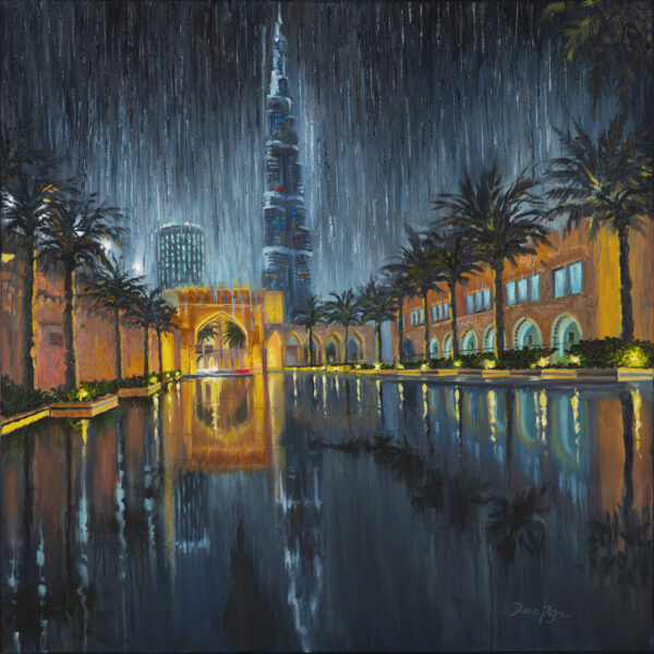 Rainy Cityscape Dubai Painting