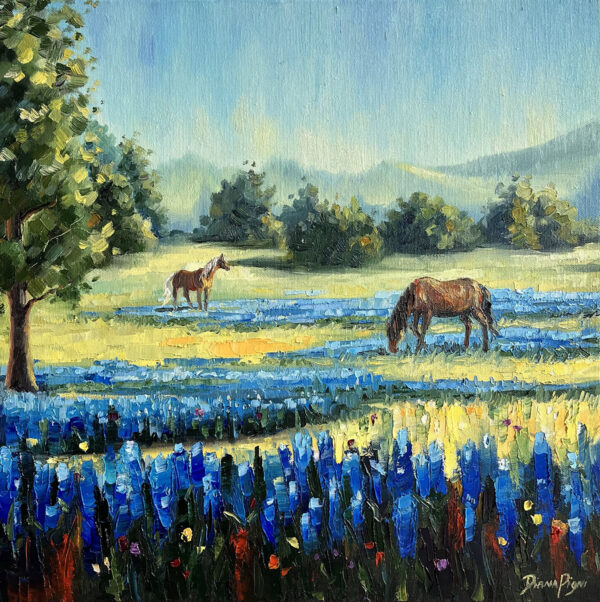 Texas Bluebonnet Impasto Oil Painting
