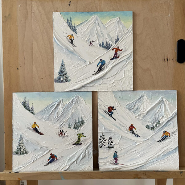 Rocky Mountain Skiing Textured Painting