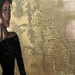 African American Queen Art Painting with a Real Lace Fabric Dress