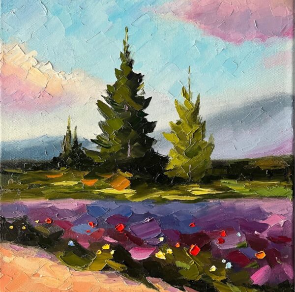 Oregon Lavender Field Impasto Oil Painting