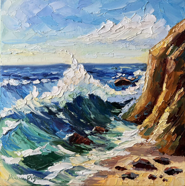 California Seascape Impasto Oil Painting