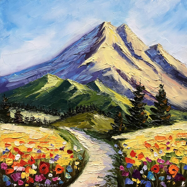 Lone Mountain Impasto Oil Painting