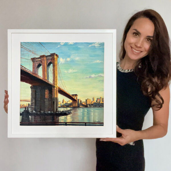 A Framed Brooklyn Bridge New York Painting