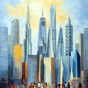 Cityscape Impasto Oil Painting: World Peace Original Art (40x32)